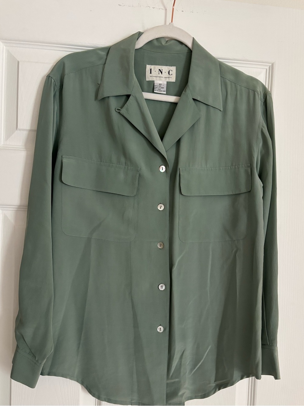 INC International Concepts Mint Sage Button-Front Shirt. Running big. M